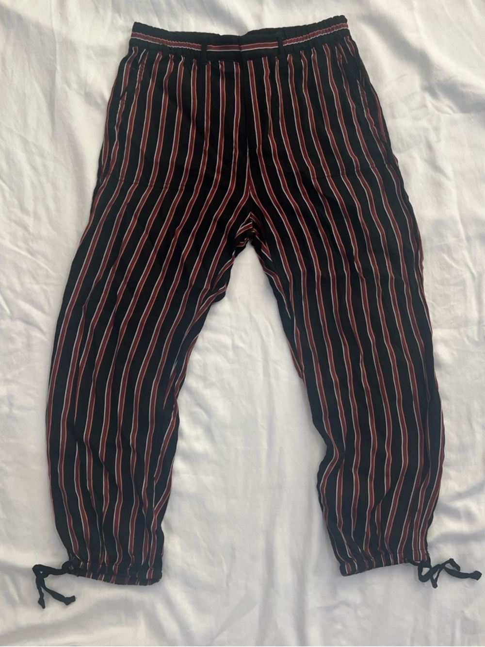 Anthropologie Black Pants with Red Pinstripes